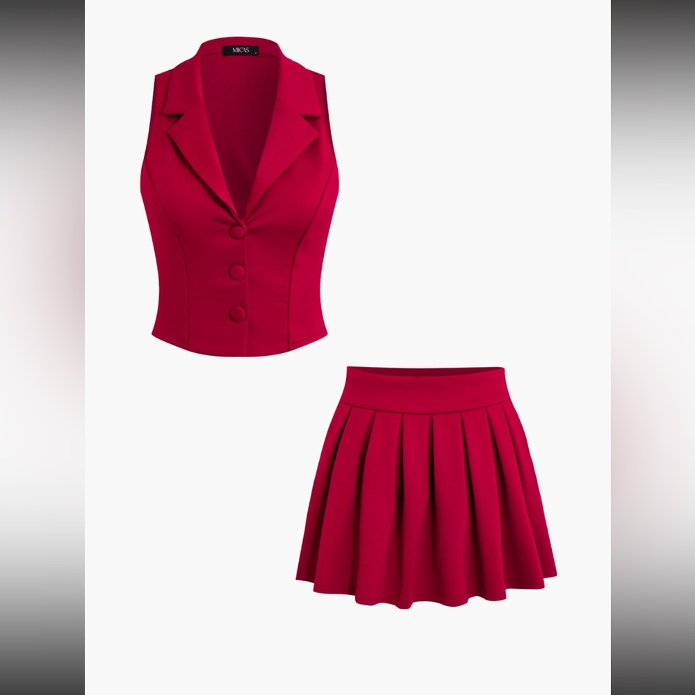 Vest and Pleaded Skirt Set